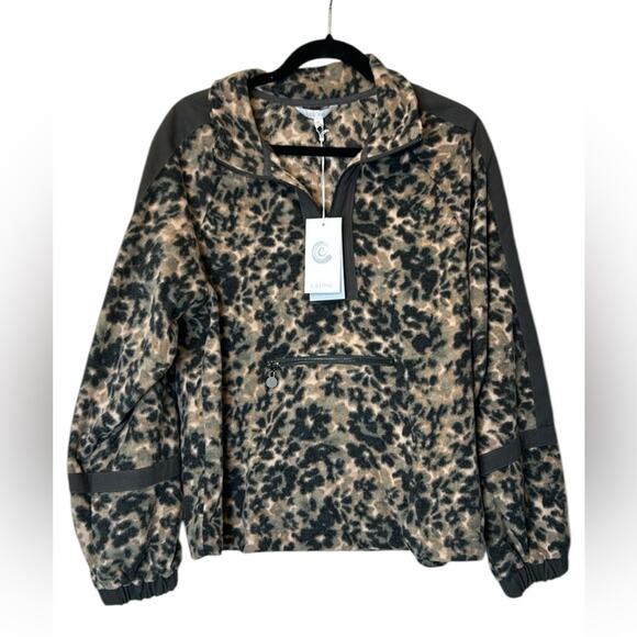 Calme Johnny Was Jacket Coat Half Zip Fleece Pullover Sweater Animal Print NWT M - Picture 3 of 9